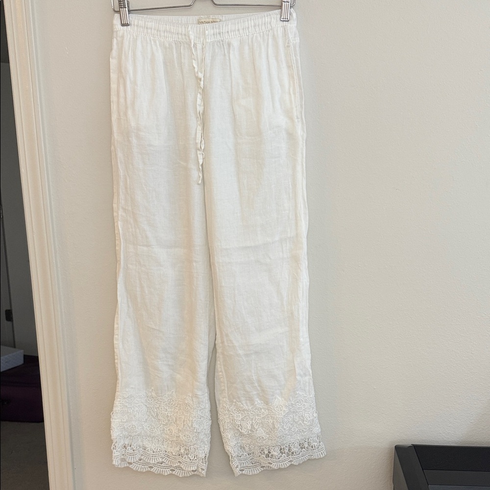 Cynthia Rowley White Lace Trim Pants